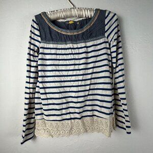 Anthropologie Little Yellow Button Shiloh Embroidered Top Size XS Long Sleeve